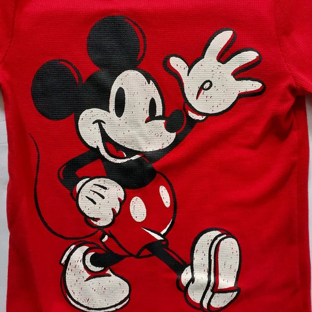 Jumping Beans Boys T-Shirt Mickey Mouse Red Long Sleeve Waffle Thermal Size 8